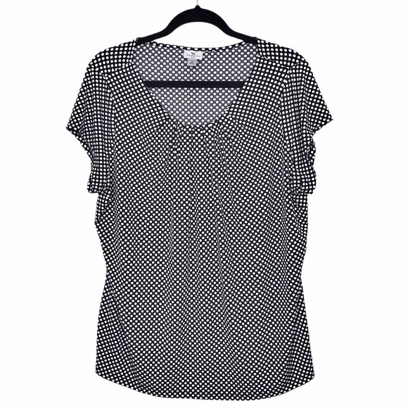 Worthington Black Polka Dot Short Sleeve Blouse - Picture 1 of 7